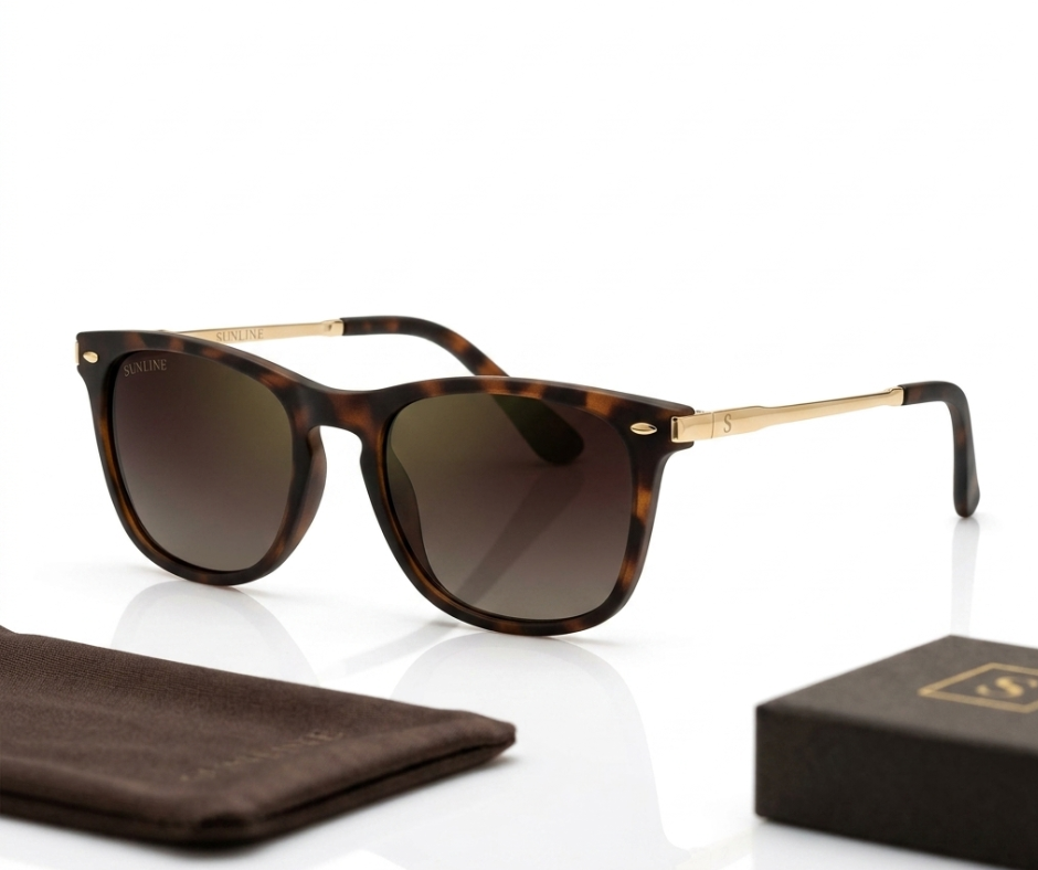 Unisex Tortoise Shell Sunglasses with Gold Detail Arms